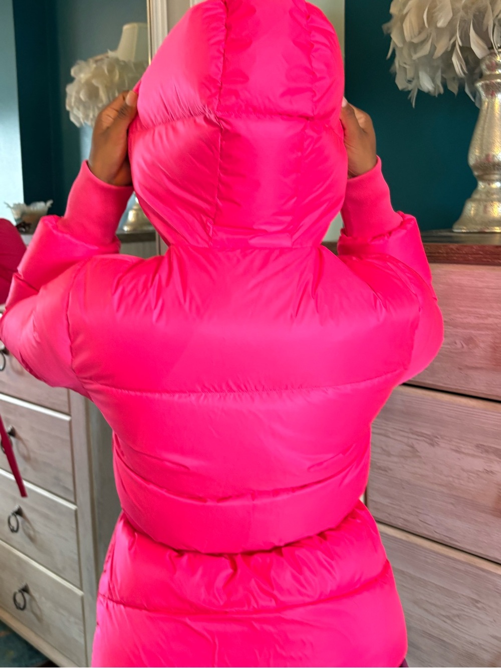 Women's Hot Pink Hooded Puffer Jacket